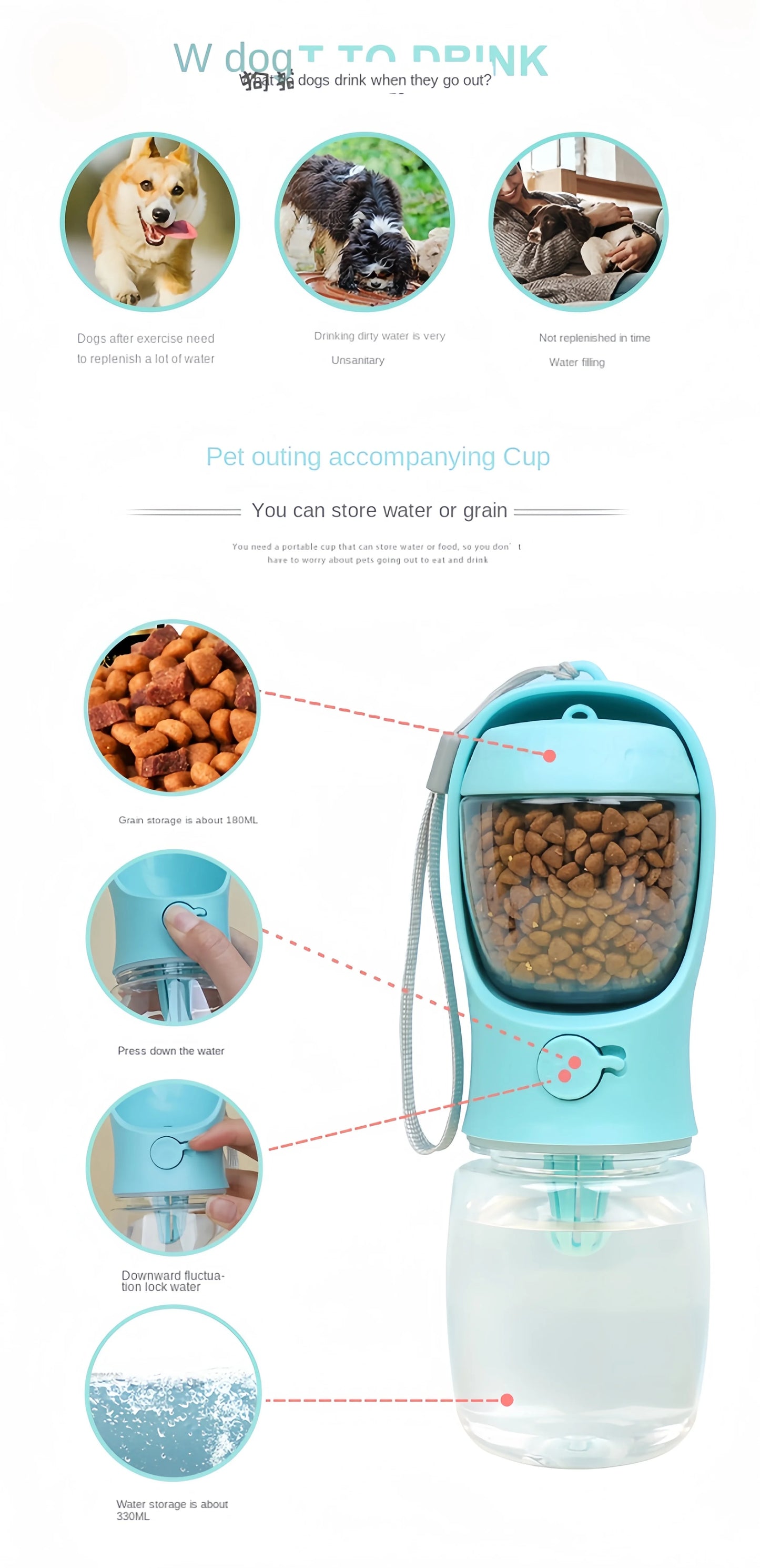 Portable Pet Food and Water Dispenser – Convenient Hydration & Meals on the Go